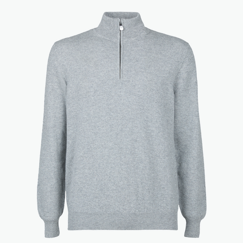 MTO Cashmere Zip Mock Sweater Grey 8543 90073